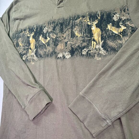 Morgan Creek Outfitters‎ Henley Shirt 2XL Tall Deer Bucks Hunting Green Long - Picture 3 of 12